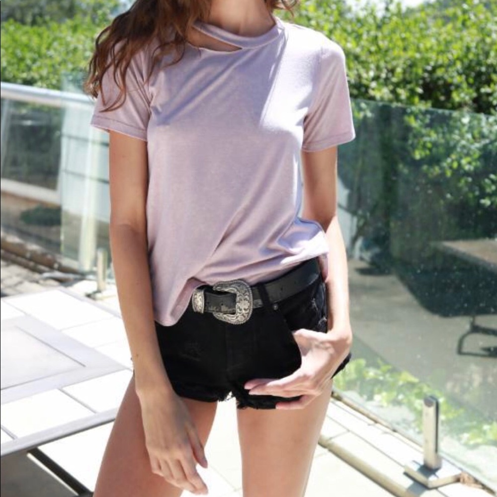 Distressed Black Denim Shorts